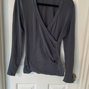 CAbi Charcoal Gray Wrap-Front Long Sleeve Top